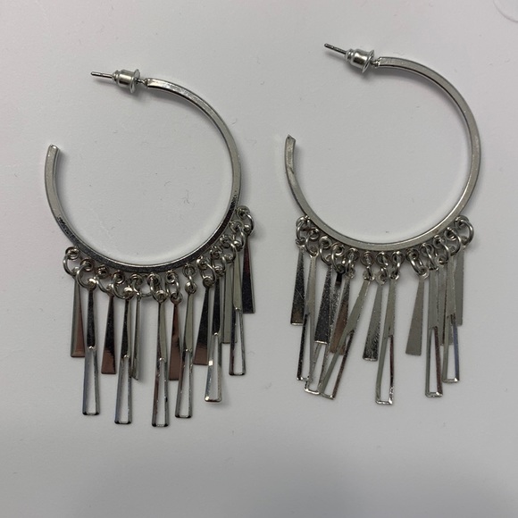 Silver Fringe Hoop Earrings - Picture 3 of 4